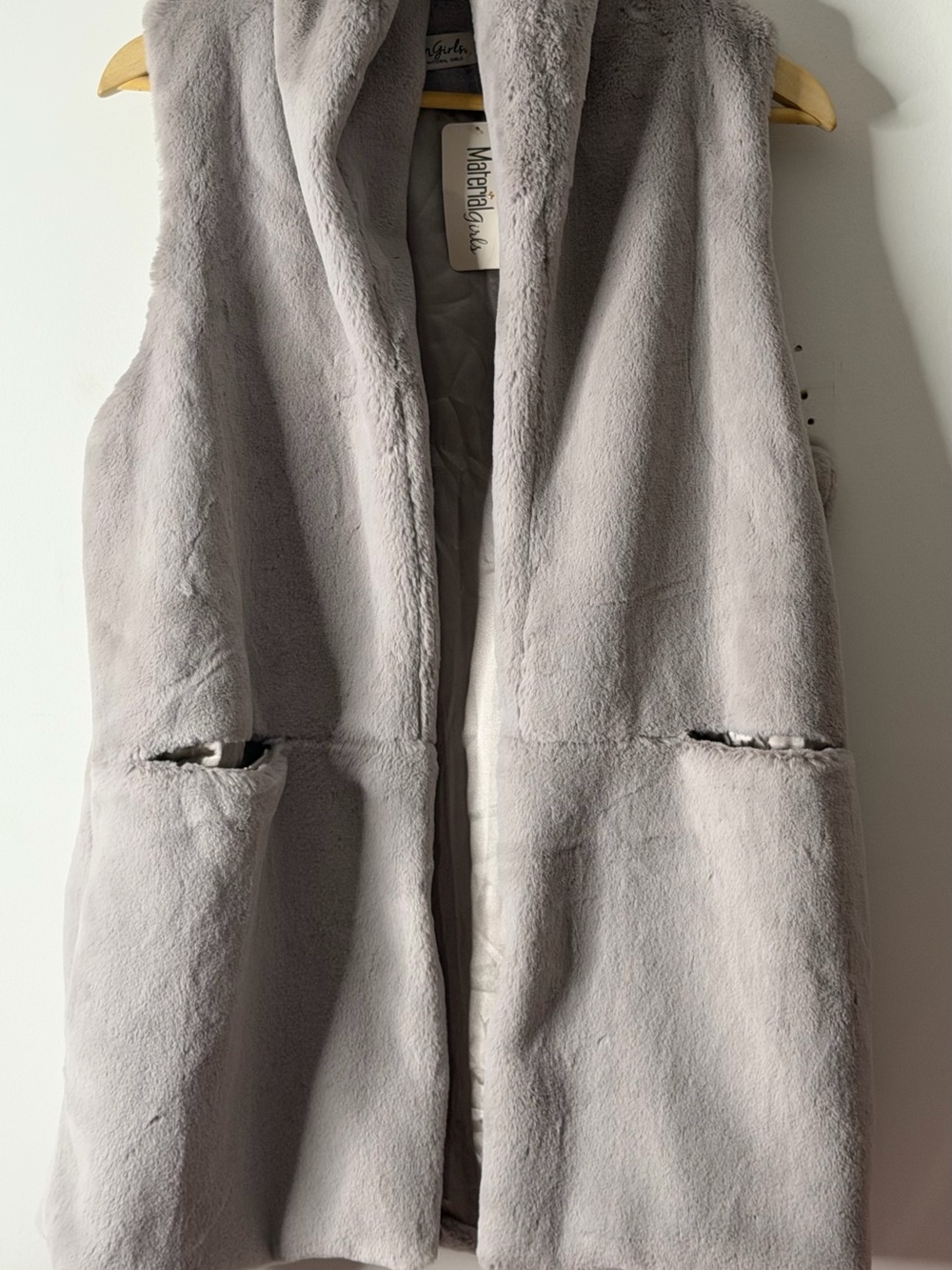 Material Girl Light Gray Faux-Fur Vest